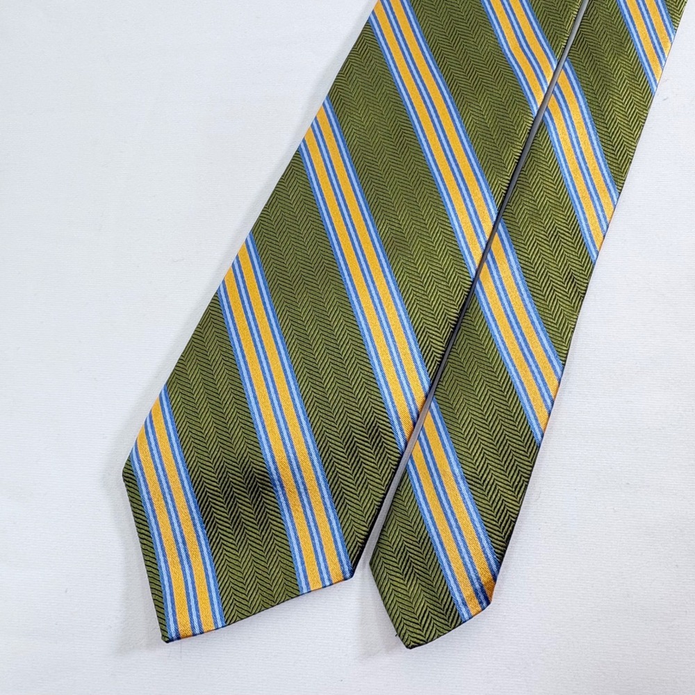 Brooks Brothers 346 Tie Green Blue Yellow Silk Herringbone Striped New with Tags